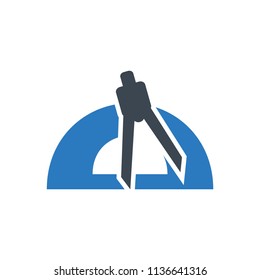 Geometric tools icons - Compass and protractor icon vector blue