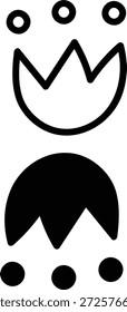 Totem geométrico com forma de coroa, cabeça semicírculo, pico em ziguezague e acentos pontilhados desenhados com linhas em negrito. Símbolo de folclore, herança, simetria e artesanato nórdico. Ilustração de vetor de desenhos animados.