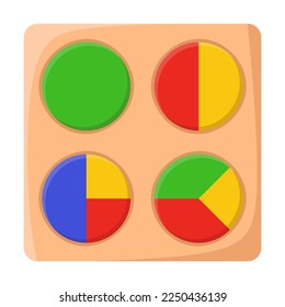 Geometric toy from wood for babies in kindergarten, puzzles sorters on white background. Montessori toy for infants vector illustration. Education, childhood concept