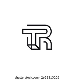 Logotipo geométrico del monograma del TR, marca de letra moderna mínima en negro.