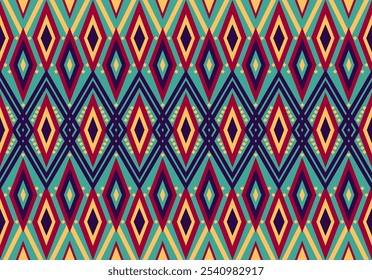 Geometric traditional fabric patterns where red, green, and yellow can be connected in every direction.