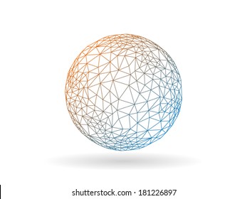 Geometric transitional polygonal globe unusual vector graphic template isolated on white background