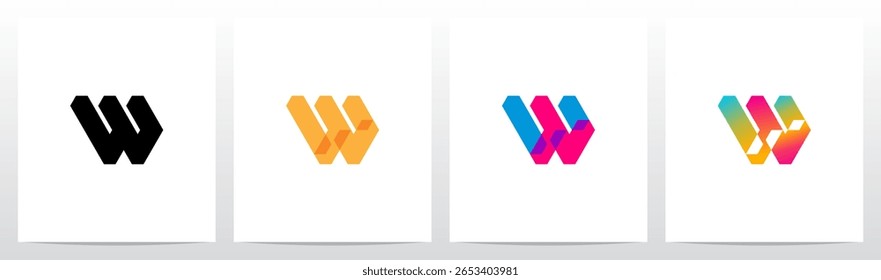 Letra de sobreposição de gradiente transparente geométrica Design inicial do logotipo W