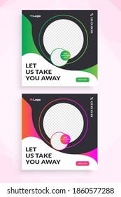 Geometric Travel social media post template with a cool topography design element and trendy gradient colors with sale and discount backgrounds.