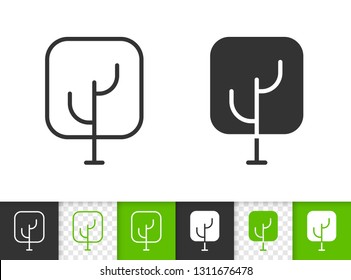 Geometric Tree black linear and silhouette icons. Thin line sign of abstract sapling. Oak outline pictogram isolated on white, transparent background. Vector Icon shape. Oak simple symbol closeup