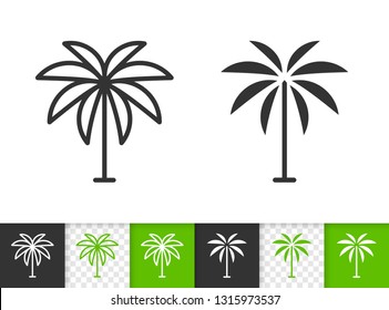 Geometric Tree black linear and silhouette icons. Thin line sign of date palm. Coconut outline pictogram isolated on transparent background. Vector Icon shape. Tropical Tree simple symbol closeup