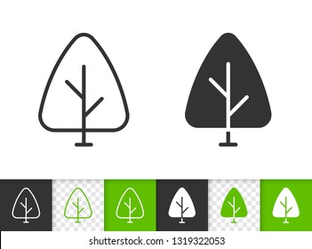 Geometric Tree black linear and silhouette icons. Thin line sign of sapling. Poplar outline pictogram isolated on white, green, transparent background. Vector Icon shape. Abstract Plant simple symbol