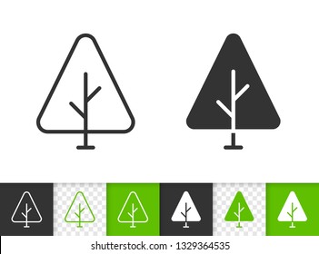 Geometric Tree black linear and silhouette icons. Thin line sign of sapling. Fir outline pictogram isolated on white, green, transparent background. Vector Icon shape. Abstract Plant simple symbol
