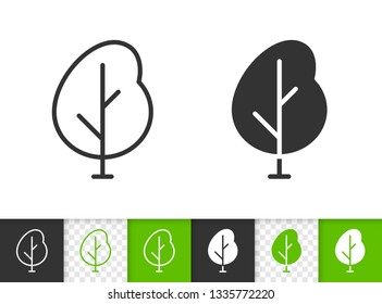 Geometric Tree black linear and silhouette icons. Thin line sign of sapling. Poplar outline pictogram isolated on white, green, transparent background. Vector Icon shape. Abstract Plant simple symbol