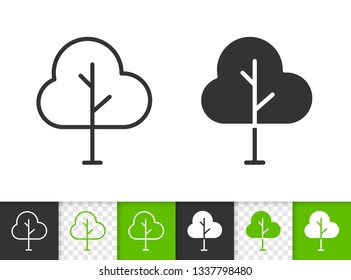 Geometric Tree black linear and silhouette icons. Thin line sign of sapling. Oak outline pictogram isolated on white, green, transparent background. Vector Icon shape. Abstract Plant simple symbol