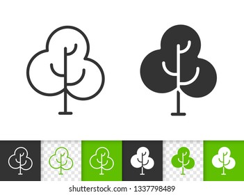 Geometric Tree black linear and silhouette icons. Thin line sign of sapling. Birch outline pictogram isolated on white, green, transparent background. Vector Icon shape. Abstract Plant simple symbol