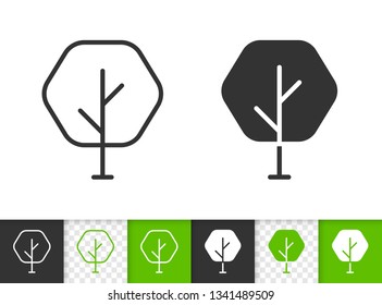 Geometric Tree black linear and silhouette icons. Thin line sign of sapling. Maple outline pictogram isolated on white, green, transparent background. Vector Icon shape. Abstract Plant simple symbol