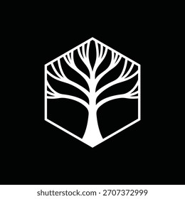 geometric tree branch logo design vector, hexagon symbol icon concept
