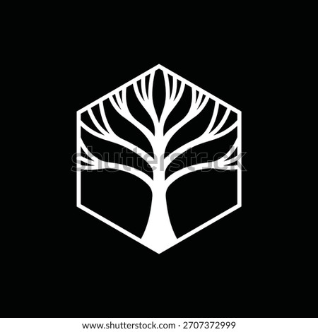 geometric tree branch logo design vector, hexagon symbol icon concept
