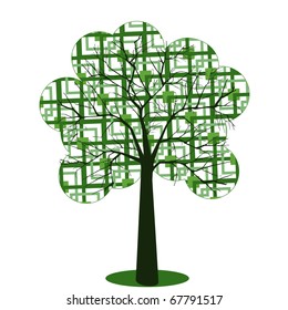 geometric tree branches and trunk can be in front or behind