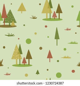 Geometric tree forest pattern. Flat shape background. Seamless pattern. 