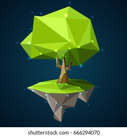 Geometric tree on the island. Abstract vector Illustration in low poly style. Design element.