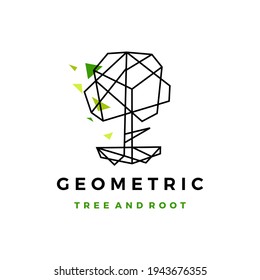 geometric tree root polygonal tech logo vector icon illustration