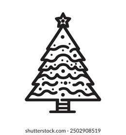 Geometric tree shape, plants, pine, nature and ecology related vector symbol hand drawn contour collection. Line art illustration design for logo, sticker, christmas.