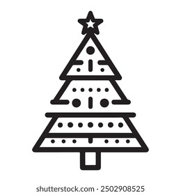 Geometric tree shape, plants, pine, nature and ecology related vector symbol hand drawn contour collection. Line art illustration design for logo, sticker, christmas.