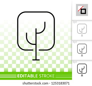 Geometric Tree thin line icon. Outline web sign of abstract sapling. Oak linear pictogram with different stroke width. Simple vector transparent symbol. Growth plant editable stroke icon without fill