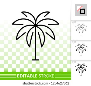 Geometric Tree thin line icon. Outline web sign of date palm. Coconut linear pictogram with different stroke width. Simple vector transparent symbol. Growth plant editable stroke icon without fill