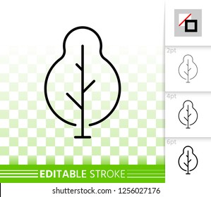 Geometric Tree thin line icon. Outline sign of abstract sapling. Poplar linear pictogram with different stroke width. Simple vector transparent symbol. Growth plant editable stroke icon without fill