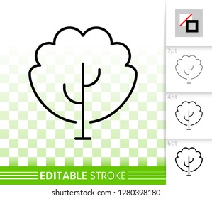 Geometric Tree thin line icon. Outline sign of oak sapling. Maple linear pictogram with different stroke width. Simple vector symbol, transparent background. Birch editable stroke icon without fill