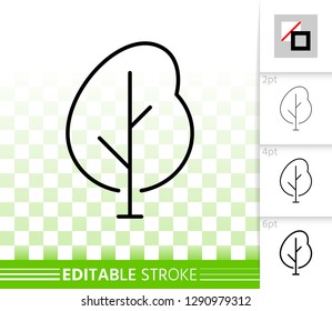 Geometric Tree thin line icon. Outline web sign of abstract sapling. Birch linear pictogram with different stroke width. Simple vector transparent symbol. Eco plant editable stroke icon without fill