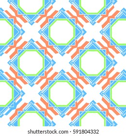 Geometric Trellis Pattern Blue, Green & Orange