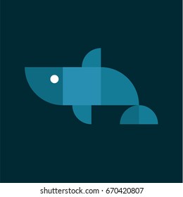 Geometric trending shark logo in vector style flat quality illustration from figured elements art