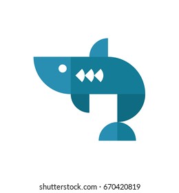 Geometric trending shark logo in vector style flat quality illustration from figured elements art