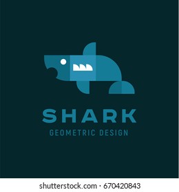 Geometric trending shark logo in vector style flat quality illustration from figured elements art