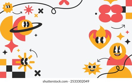 Geometric trendy background. Character cartoon fresh design. Funny and groovy element art.