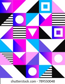Geometric trendy colorful triangles elements memphis background template for cover. Bright minimal modern abstract design. Applicable for Covers, Voucher, Posters, Flyers and Banner Designs.
