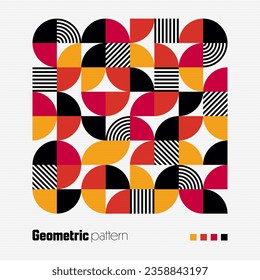 Geometric trendy pattern, Bauhaus style. Modern colorful background with simple elements. Retro texture with basic geometric shapes. Print design, minimalist poster cover. Vector illustration