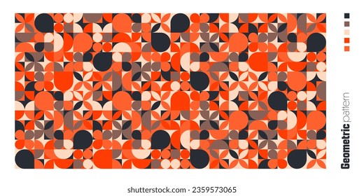 Geometric trendy pattern, Bauhaus style. Modern colorful background with simple elements. Retro texture with basic geometric shapes. Print design, minimalist poster cover. Vector illustration