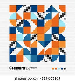 Geometric trendy pattern, Bauhaus style. Modern colorful background with simple elements. Retro texture with basic geometric shapes. Print design, minimalist poster cover. Vector illustration
