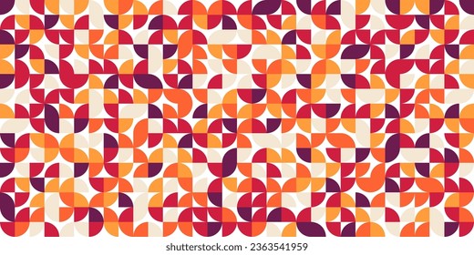 Geometric trendy pattern, Bauhaus style. Modern colorful background with simple elements. Retro texture with basic geometric shapes. Print design, minimalist poster cover. Vector illustration