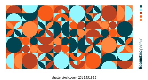 Geometric trendy pattern, Bauhaus style. Modern colorful background with simple elements. Retro texture with basic geometric shapes. Print design, minimalist poster cover. Vector illustration