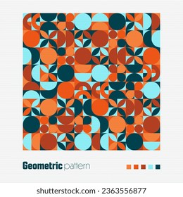 Geometrisches Trendmuster, Bauhaus-Stil. Moderner bunter Hintergrund mit einfachen Elementen. Retro-Textur mit einfachen geometrischen Formen. Printdesign, minimalistische Plakatabdeckung. Vektorgrafik