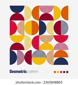 Geometrisches Trendmuster, Bauhaus-Stil. Moderner bunter Hintergrund mit einfachen Elementen. Retro-Textur mit einfachen geometrischen Formen. Printdesign, minimalistische Plakatabdeckung. Vektorgrafik
