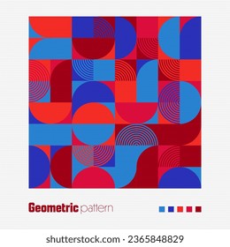 Patrón geométrico de moda, estilo Bauhaus. Fondo colorido moderno con elementos sencillos. Textura retro con formas geométricas básicas. Diseño de impresión, portada de póster minimalista. Ilustración del vector