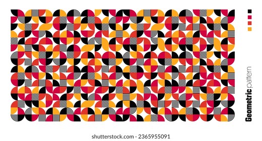 Geometric trendy pattern, Bauhaus style. Modern colorful background with simple elements. Retro texture with basic geometric shapes. Print design, minimalist poster cover. Vector illustration