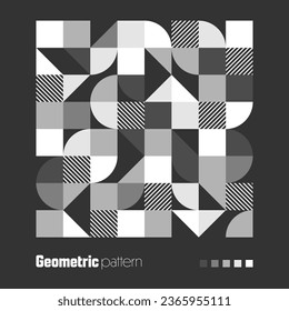 Patrón geométrico de moda, estilo Bauhaus. Fondo moderno con elementos sencillos. Textura retro con formas geométricas básicas. Diseño de impresión, portada de póster minimalista. Ilustración del vector
