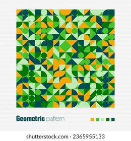 Geometric trendy pattern, Bauhaus style. Modern colorful background with simple elements. Retro texture with basic geometric shapes. Print design, minimalist poster cover. Vector illustration