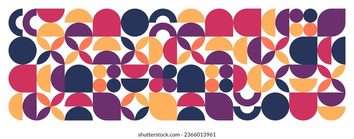 Geometric trendy pattern, Bauhaus style. Modern colorful background with simple elements. Retro texture with basic geometric shapes. Print design, minimalist poster cover. Vector illustration