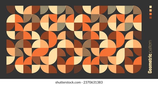 Patrón geométrico de moda, estilo Bauhaus. Fondo colorido moderno con elementos sencillos. Textura retro con formas geométricas básicas. Diseño de impresión, portada de póster minimalista. Ilustración del vector