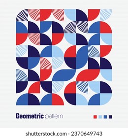 Geometric trendy pattern, Bauhaus style. Modern colorful background with simple elements. Retro texture with basic geometric shapes. Print design, minimalist poster cover. Vector illustration