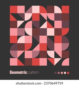 Geometric trendy pattern, Bauhaus style. Modern colorful background with simple elements. Retro texture with basic geometric shapes. Print design, minimalist poster cover. Vector illustration
